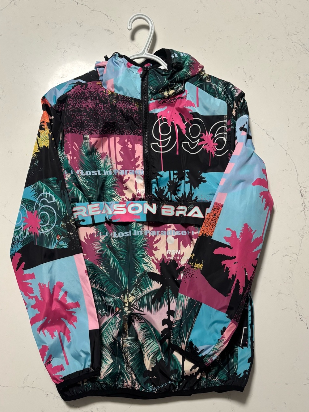 Reason Brand Tropical Print Windbreaker Jacket - Pink, Teal, Black